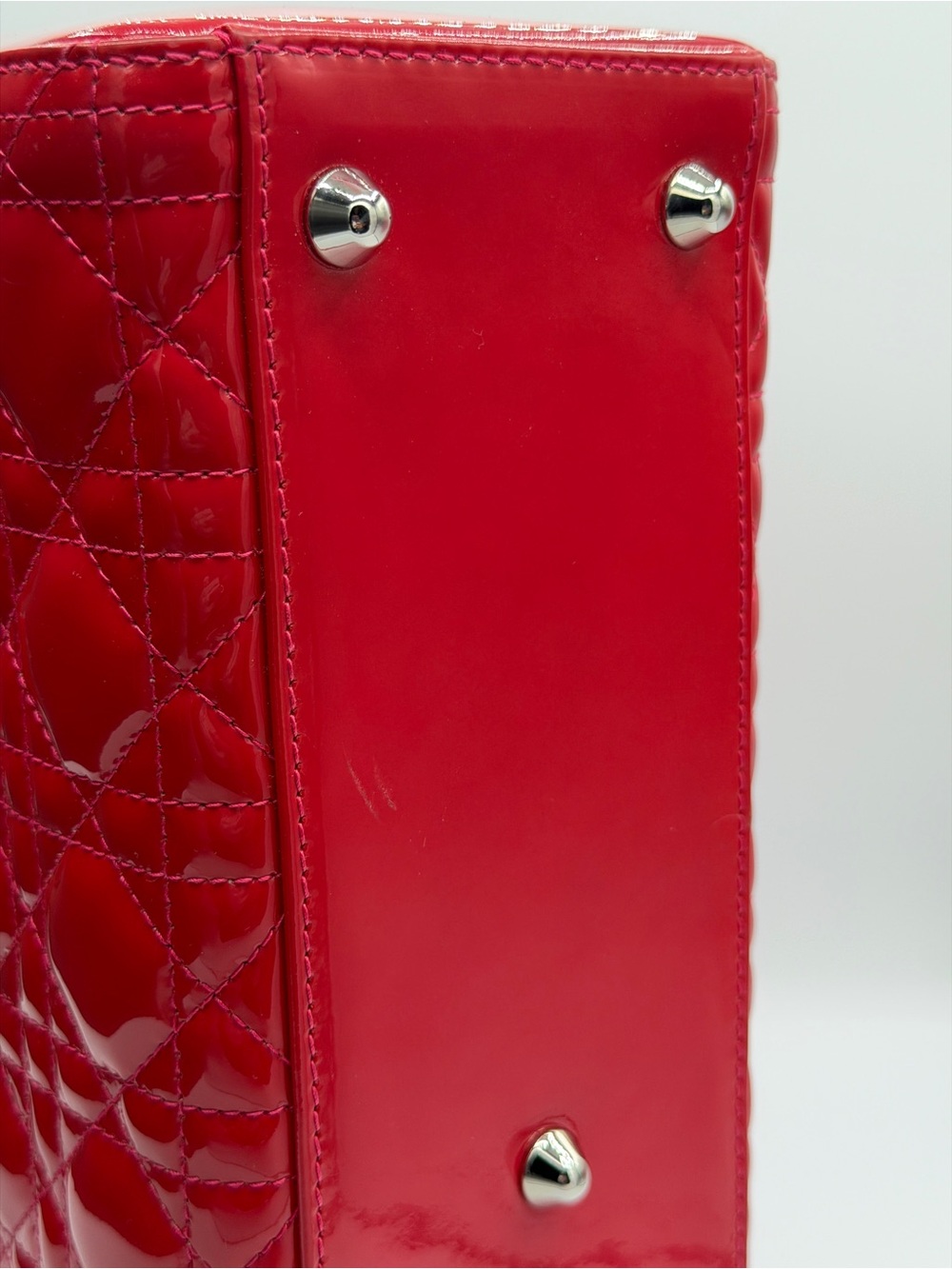 Authentic Christian Dior Large Lady Dior Patent Cannage Pink Red Patent Leather - Picture 12 of 16